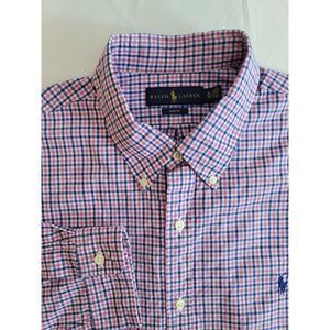 Ralph Lauren Slim Fit Men's‎ XL Pink/Blue Plaid Button long Sleeves Shirt